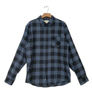 Weatherproof Shirt Mens Large Navy Checks Flannel Cotton Blend Preppy Casual
